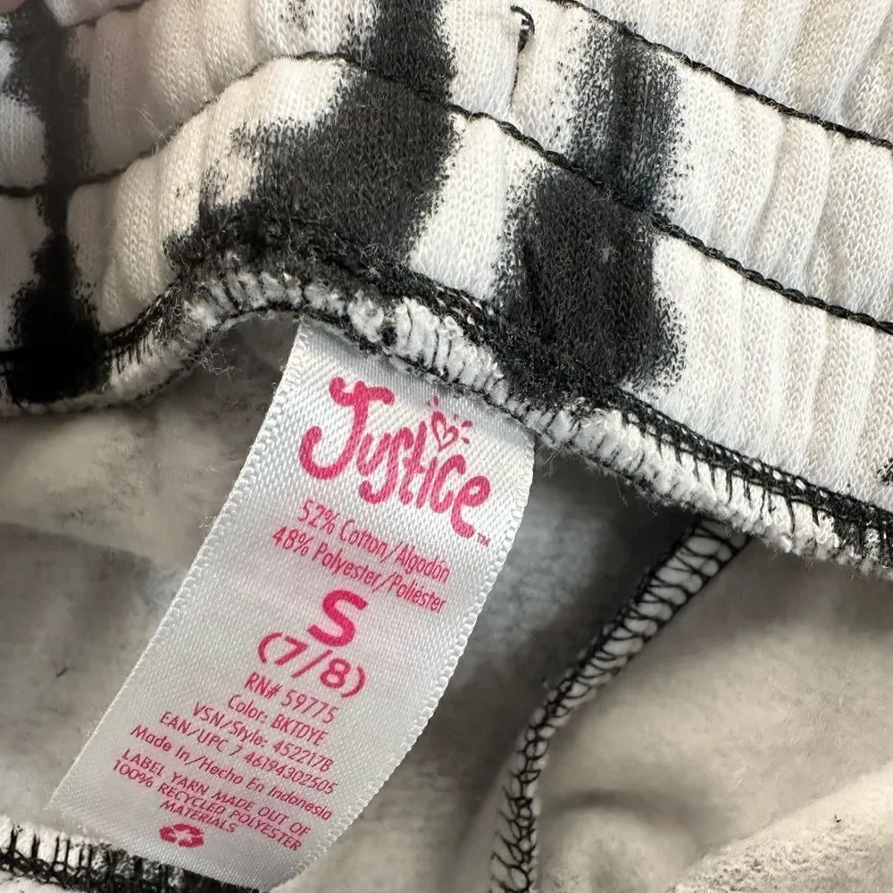 NWT Justice Girls Black White Tie Dye Joggers  - Size Small